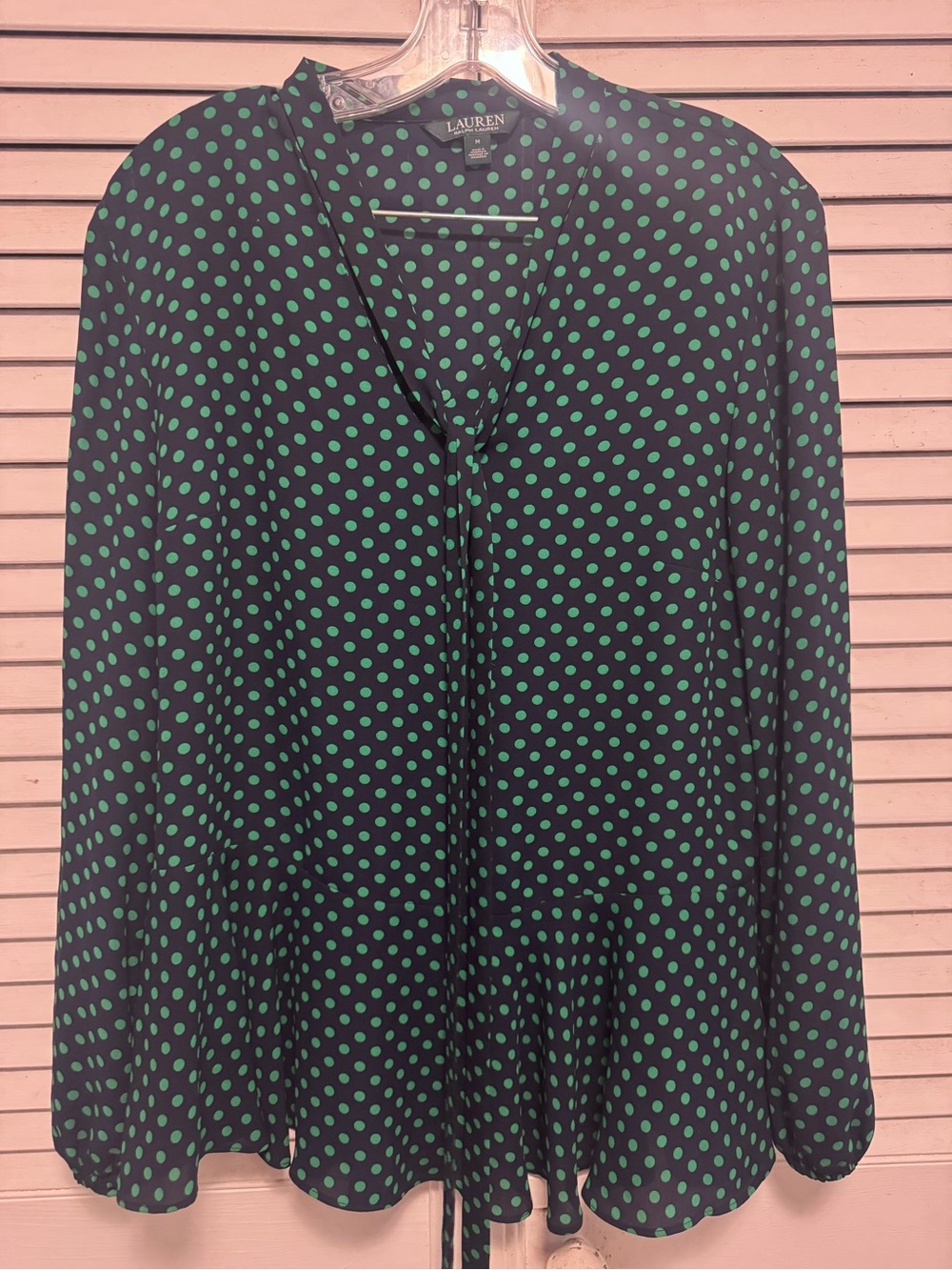 Ralph Lauren Black Blouse with Green Polka Dots